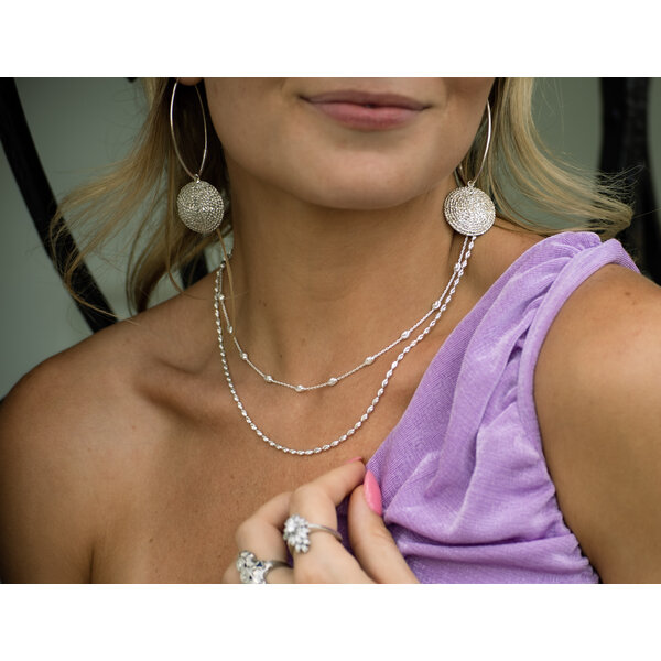 Sterling Silver Diamond Cut Charleston Rice Bead Necklace