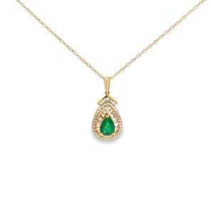 14KY .60ct Pear Emerald .36ct Dia Necklace 18"