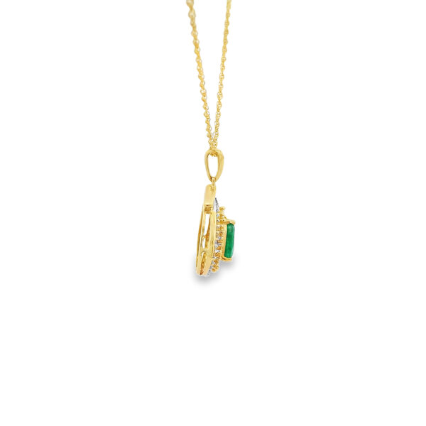 14K Yellow Gold .60ct Pear Emerald & .36ct Diamond Necklace 18"