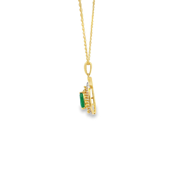 14K Yellow Gold .60ct Pear Emerald & .36ct Diamond Necklace 18"