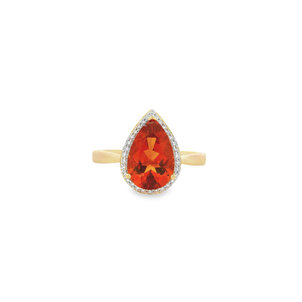 14KY  2.80ct Pear Madeira Citrine .13ct Dia Ring Sz 9