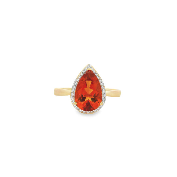 14K Yellow Gold  2.80ct Pear Madeira Citrine & .13ct Diamond Ring Size 9