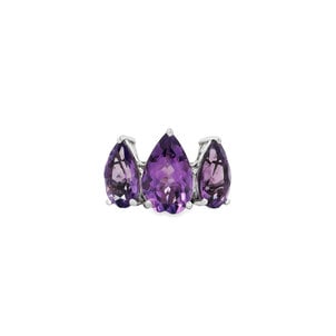 SS 6.36ct Three Stone Pear Amethyst Ring Sz 7