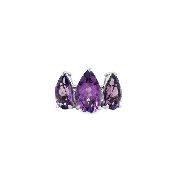 Sterling Silver 6.36ct Three Stone Pear Amethyst Ring Size 7