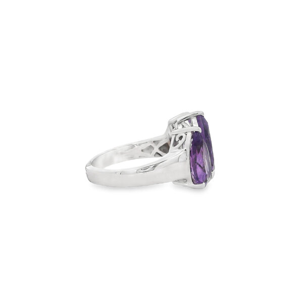 Sterling Silver 6.36ct Three Stone Pear Amethyst Ring Size 7