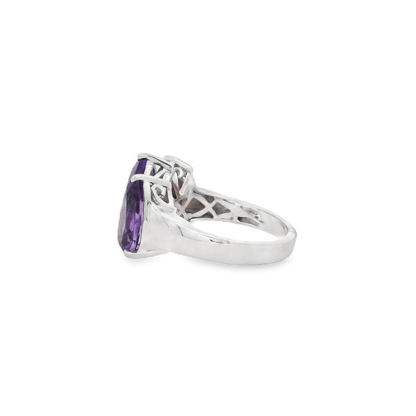 Sterling Silver 6.36ct Three Stone Pear Amethyst Ring Size 7
