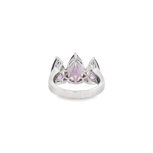 Sterling Silver 6.36ct Three Stone Pear Amethyst Ring Size 7