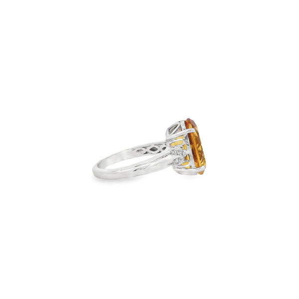 Sterling Silver 4.45CT Oval Madeira Citrine & .16ct White Zircon Ring Size 7
