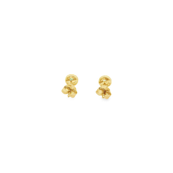 14K Yellow Gold .16ct Round Emeralds & .08ct Diamond Round Post Earrings