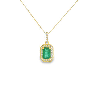14KY .50ct Em Cut Emerald .10ct Dia Necklace 18"