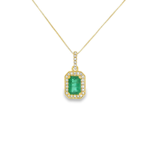 14K Yellow Gold .50ct Emerald Cut Emerald & .10ct Diamond Necklace 18"