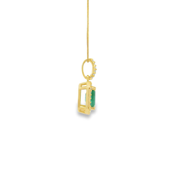 14K Yellow Gold .50ct Emerald Cut Emerald & .10ct Diamond Necklace 18"