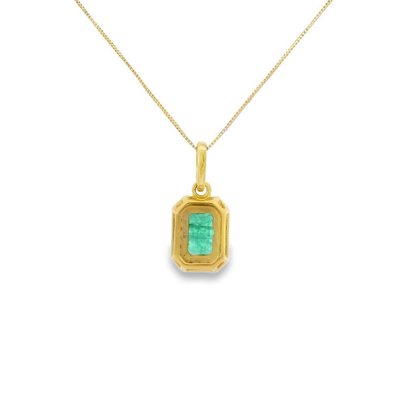 14K Yellow Gold .50ct Emerald Cut Emerald & .10ct Diamond Necklace 18"
