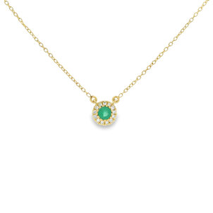 14KY .09ct Round Emerald .04ct Dia Split Chain Necklace 16"-18" ADJ
