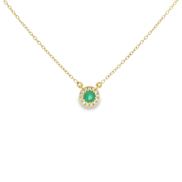 14K Yellow Gold .09ct Round Emerald & .04ct Diamond Split Chain Necklace 16"-18" Adjustable