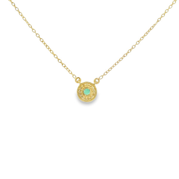 14K Yellow Gold .09ct Round Emerald & .04ct Diamond Split Chain Necklace 16"-18" Adjustable
