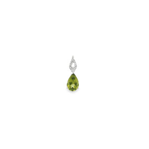 14KW 1.25ct Pear Peridot .06ct Dia Pendant 17x6mm
