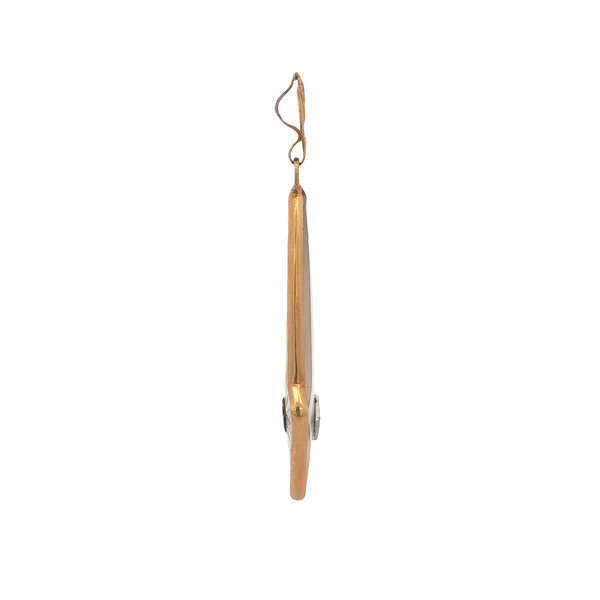 10K Yellow Gold 1930's .01ct Diamond Carved Rock Crystal Pendant 45x14mm