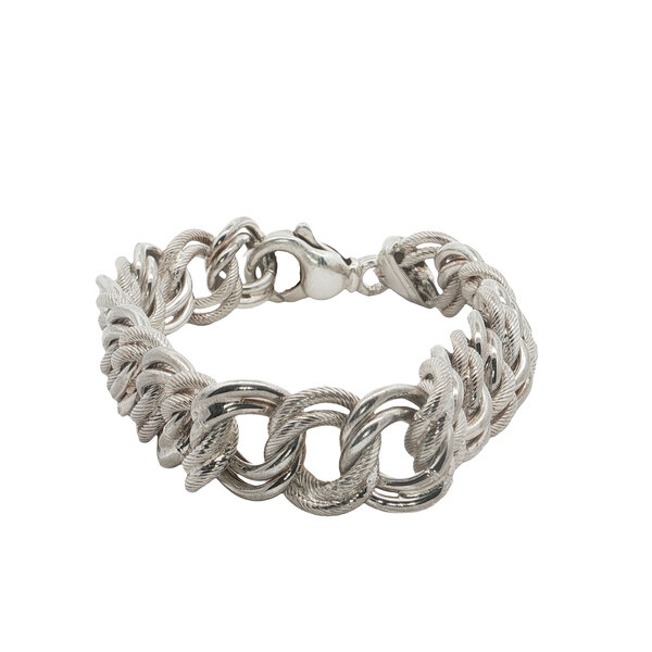 Sterling Silver Estate 14mm Polished and Textured Link Bracelet 8"