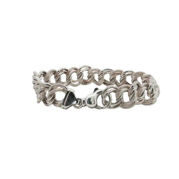 Sterling Silver Estate 14mm Polished and Textured Link Bracelet 8"