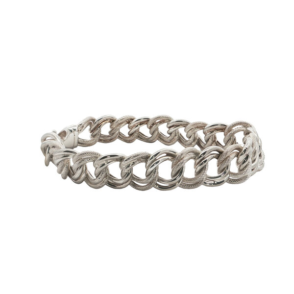 Sterling Silver Estate 14mm Polished and Textured Link Bracelet 8"