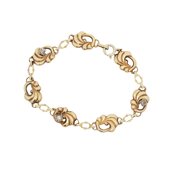 9K Yellow Gold 1960's .09ct Diamond Structural Link Bracelet 7.75"
