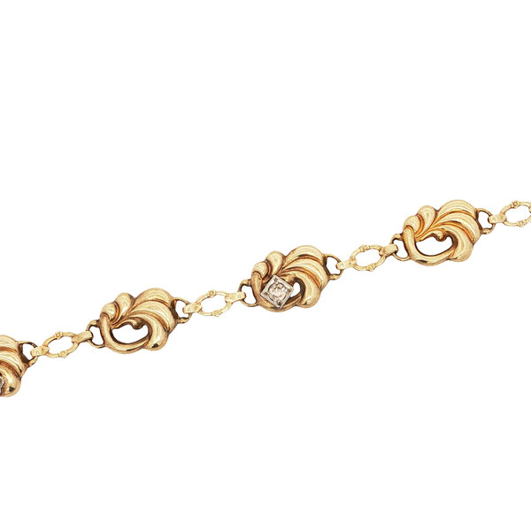 9K Yellow Gold 1960's .09ct Diamond Structural Link Bracelet 7.75"