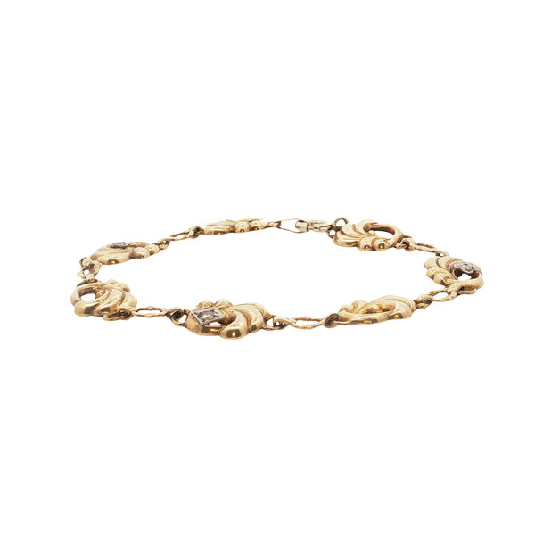 9K Yellow Gold 1960's .09ct Diamond Structural Link Bracelet 7.75"