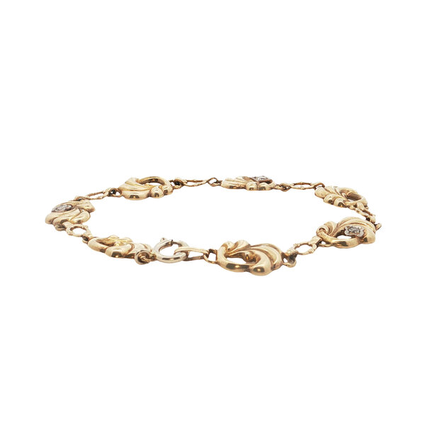 9K Yellow Gold 1960's .09ct Diamond Structural Link Bracelet 7.75"