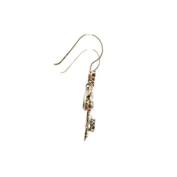 Platinum/Sterling Silver 1.60ct Garnet & Seed Pearl Flower Dangle Earrings