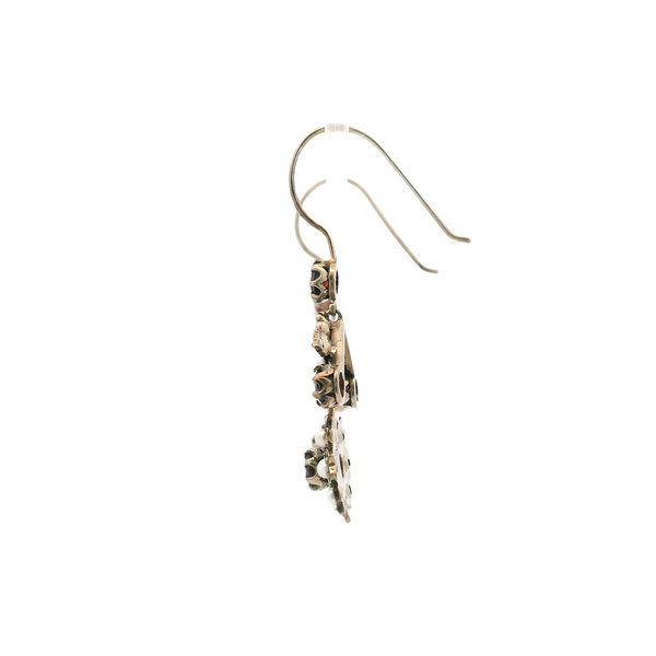 Platinum/Sterling Silver 1.60ct Garnet & Seed Pearl Flower Dangle Earrings
