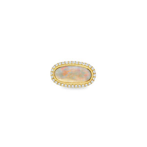 14KY 2.82ct Oval Cab Australian Opal .40ct Dia Ring Sz 7.5