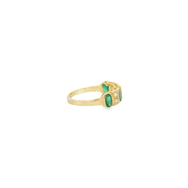 14K Yellow Gold 2.85ct Oval Emeralds (4) & .13ct Diamond Band Size 6.5