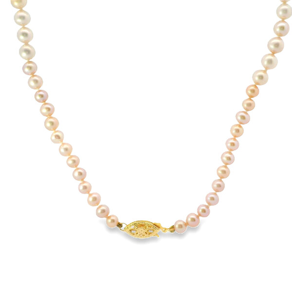 14K Yellow Gold 4-8mm Graduated Pink Freshwater Pearl Necklace 18"