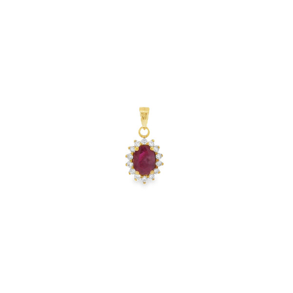 10K Yellow Gold 1.45ct Oval Ruby & .25ct Diamond Pendant 11x9mm