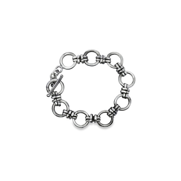 Sterling Silver Circle Link Toggle Bracelet 8"