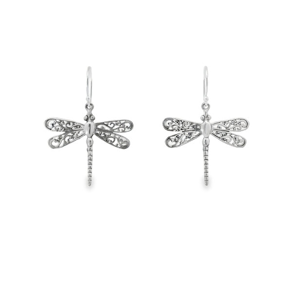 Sterling Silver Filigree Dragonfly Dangle Earrings