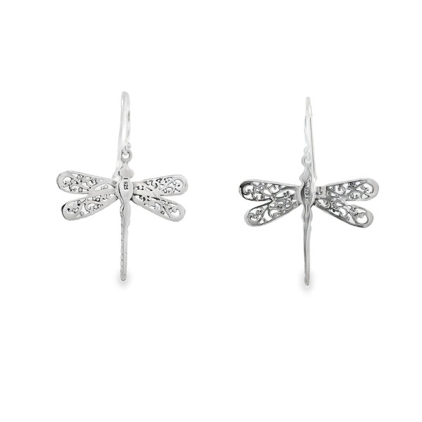 Sterling Silver Filigree Dragonfly Dangle Earrings