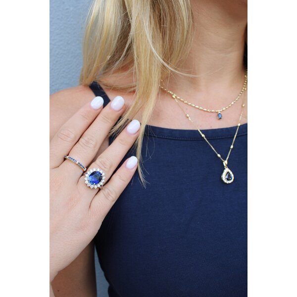 14K Yellow Gold .42ct Sapphire .05ct Diamond Raised Band Size 7.25