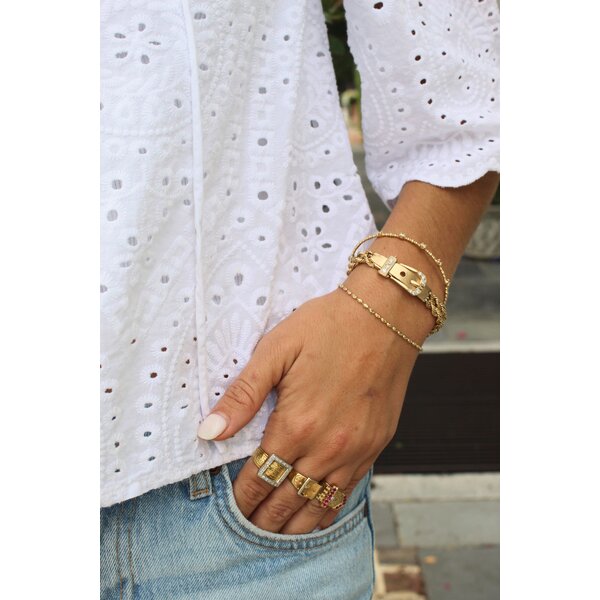 14K Yellow Gold .35ct Diamond Beaded Flex Bangle 6.5"