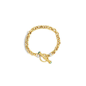 14KYW Estate Green Chalcedony 6.5mm Rolo Toggle Bracelet 7"