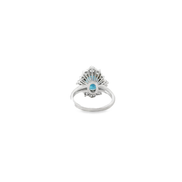 18K White Gold Estate Ballerina 3.20ct London Blue Topaz & 1.02ct Diamond Halo Ring Size 6.5