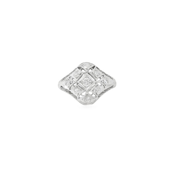 14K White Gold 1930's .34ct Diamond Art Deco Filigree Ring Size 8
