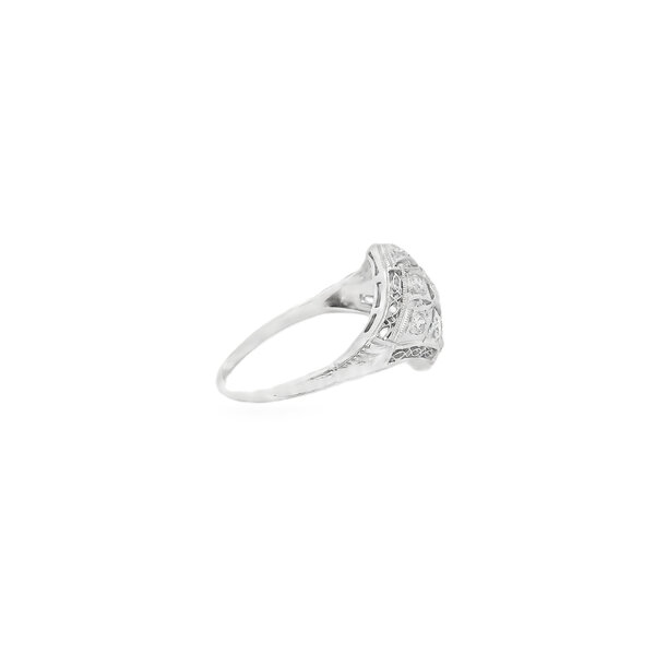 14K White Gold 1930's .34ct Diamond Art Deco Filigree Ring Size 8