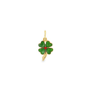 14KY Estate Green & Red Enamel 4 Leaf Clover Charm 21x10mm