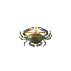 14KY Estate .02ct Dia Hand Painted Enamel Blue Crab Pendant/Pin