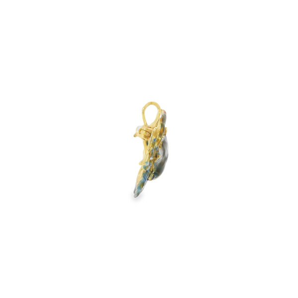 14K Yellow Gold Estate .02ct Diamond & Hand Painted Enamel Blue Crab Pendant/Pin