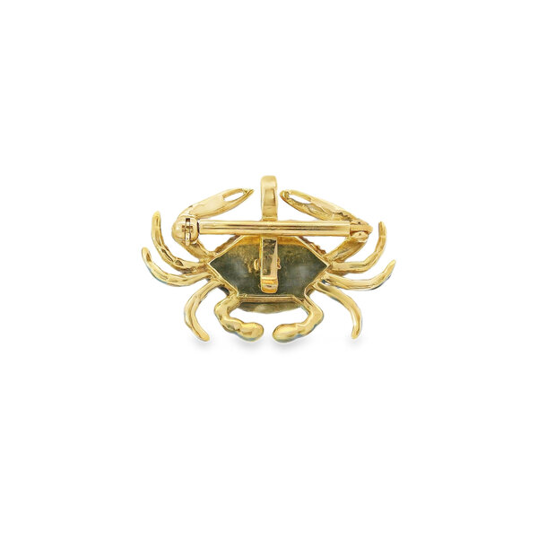 14K Yellow Gold Estate .02ct Diamond & Hand Painted Enamel Blue Crab Pendant/Pin