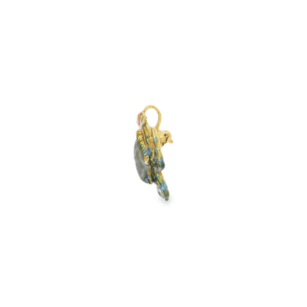 14K Yellow Gold Estate .02ct Diamond & Hand Painted Enamel Blue Crab Pendant/Pin