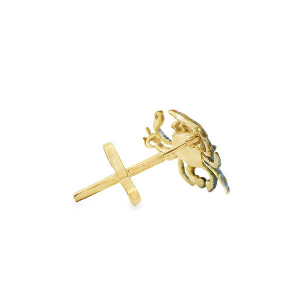 14K Yellow Gold Estate .02ct Diamond & Hand Painted Enamel Blue Crab Pendant/Pin